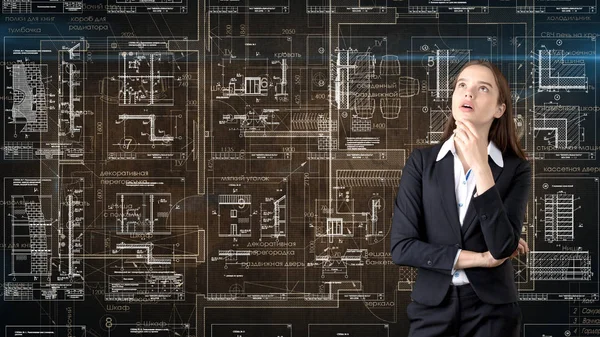 İşkadını mimar mühendis inşaat tasarım ve iş kavramı