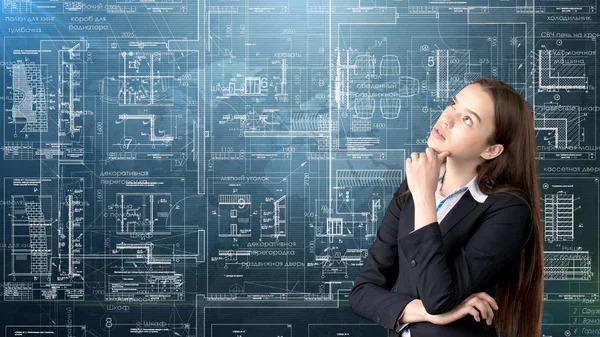 İşkadını mimar mühendis inşaat tasarım ve iş kavramı