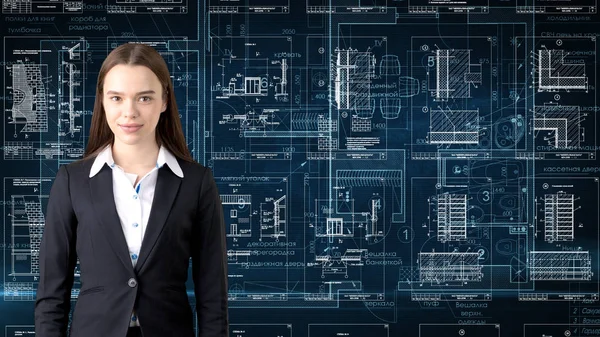 İşkadını mimar mühendis inşaat tasarım ve iş kavramı