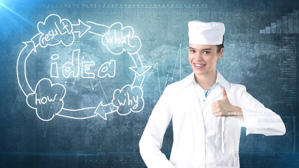 Bella dottoressa in uniforme. Studio dipinto sfondo. Concetto di assistenza sanitaria redditizia . — Foto Stock