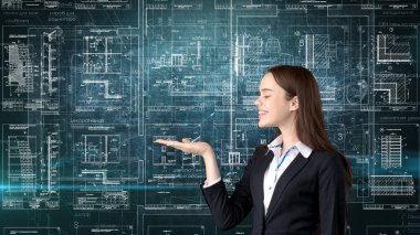 İşkadını mimar mühendis inşaat tasarım ve iş kavramı