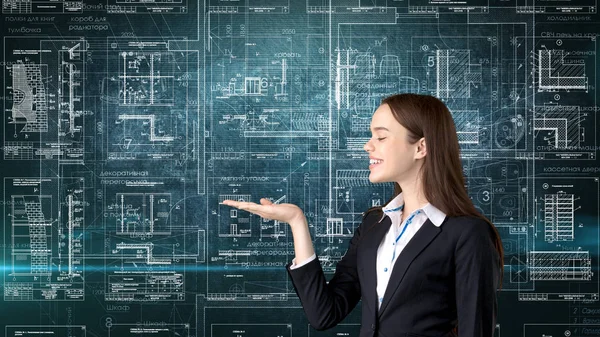 İşkadını mimar mühendis inşaat tasarım ve iş kavramı