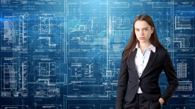 İşkadını mimar mühendis inşaat tasarım ve iş kavramı