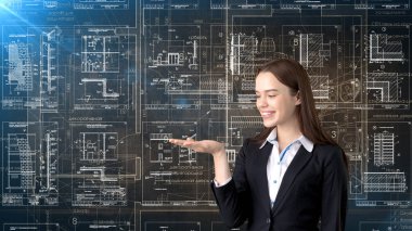 İşkadını mimar mühendis inşaat tasarım ve iş kavramı