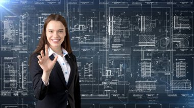 İşkadını mimar mühendis inşaat tasarım ve iş kavramı