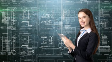 İşkadını mimar mühendis inşaat tasarım ve iş kavramı