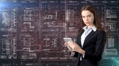 İşkadını mimar mühendis inşaat tasarım ve iş kavramı