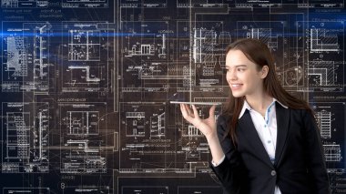 İşkadını mimar mühendis inşaat tasarım ve iş kavramı