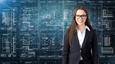 İşkadını mimar mühendis inşaat tasarım ve iş kavramı