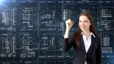 İşkadını mimar mühendis inşaat tasarım ve iş kavramı