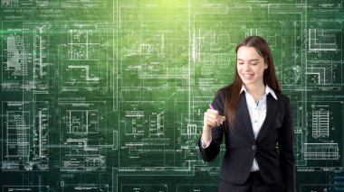 İşkadını mimar mühendis inşaat tasarım ve iş kavramı