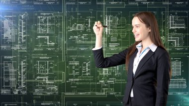 İşkadını mimar mühendis inşaat tasarım ve iş kavramı