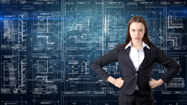 İşkadını mimar mühendis inşaat tasarım ve iş kavramı