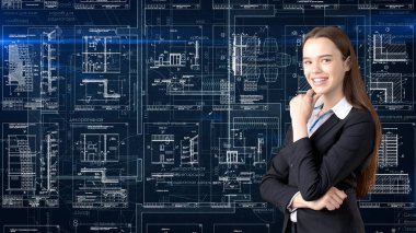 İşkadını mimar mühendis inşaat tasarım ve iş kavramı