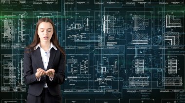 İşkadını mimar mühendis inşaat tasarım ve iş kavramı