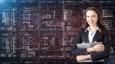 İşkadını mimar mühendis inşaat tasarım ve iş kavramı