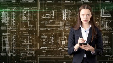 İşkadını mimar mühendis inşaat tasarım ve iş kavramı