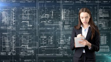 İşkadını mimar mühendis inşaat tasarım ve iş kavramı