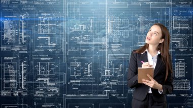 İşkadını mimar mühendis inşaat tasarım ve iş kavramı