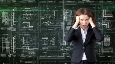 İşkadını mimar mühendis inşaat tasarım ve iş kavramı