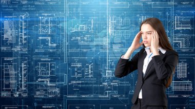 İşkadını mimar mühendis inşaat tasarım ve iş kavramı