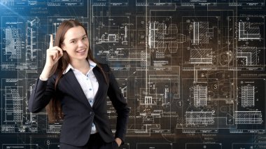 İşkadını mimar mühendis inşaat tasarım ve iş kavramı