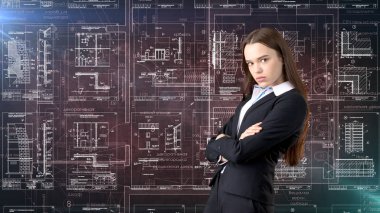 İşkadını mimar mühendis inşaat tasarım ve iş kavramı