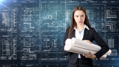 İşkadını mimar mühendis inşaat tasarım ve iş kavramı