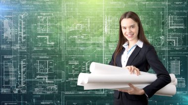 İşkadını mimar mühendis inşaat tasarım ve iş kavramı