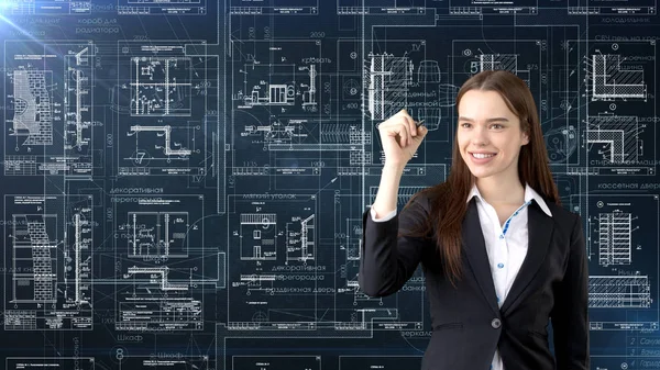 İşkadını mimar mühendis inşaat tasarım ve iş kavramı