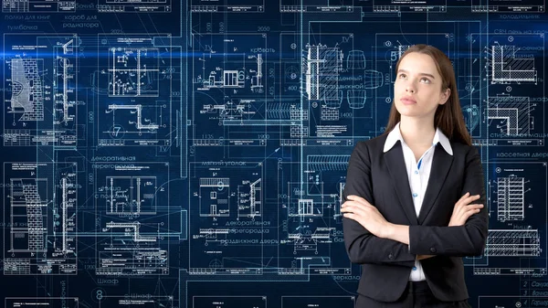 İşkadını mimar mühendis inşaat tasarım ve iş kavramı