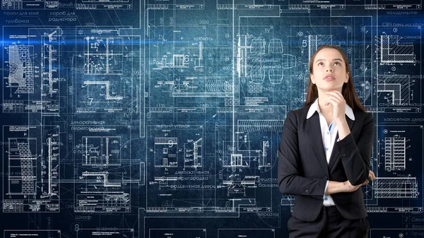 İşkadını mimar mühendis inşaat tasarım ve iş kavramı