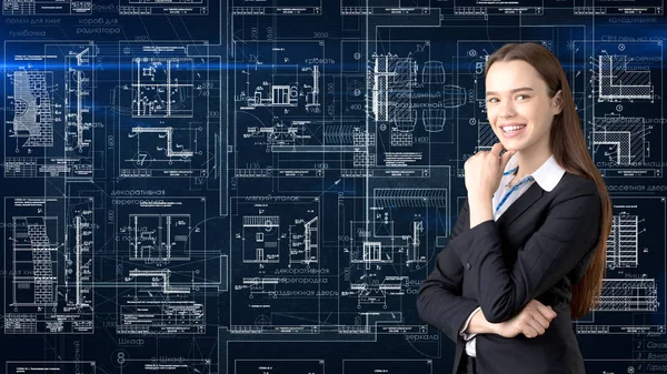 İşkadını mimar mühendis inşaat tasarım ve iş kavramı