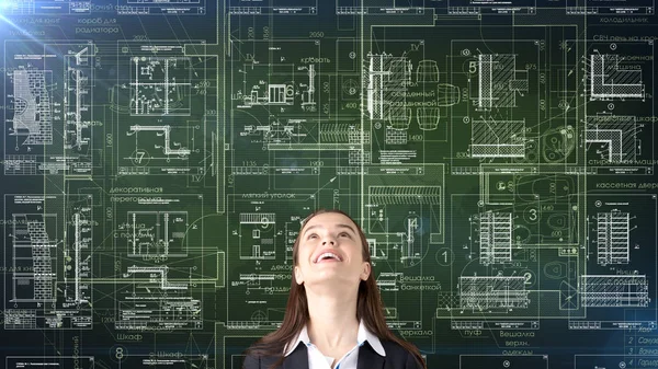 İşkadını mimar mühendis inşaat tasarım ve iş kavramı