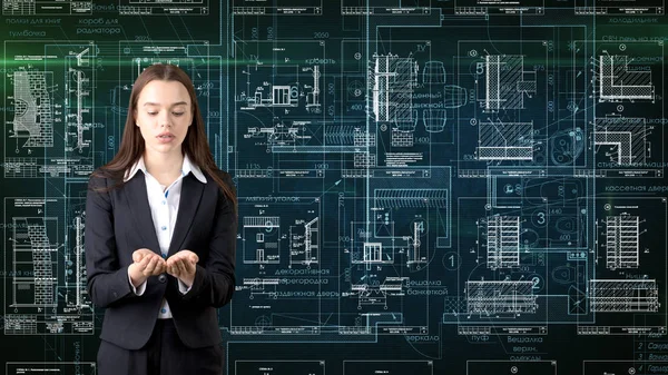 İşkadını mimar mühendis inşaat tasarım ve iş kavramı