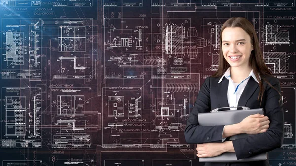 İşkadını mimar mühendis inşaat tasarım ve iş kavramı