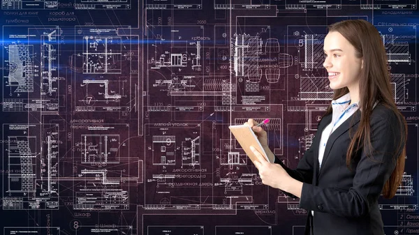 İşkadını mimar mühendis inşaat tasarım ve iş kavramı