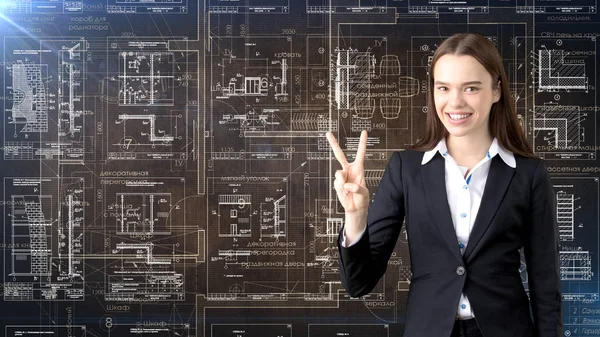 İşkadını mimar mühendis inşaat tasarım ve iş kavramı