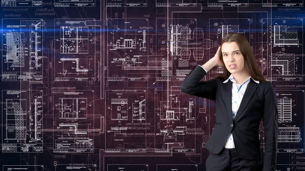 İşkadını mimar mühendis inşaat tasarım ve iş kavramı