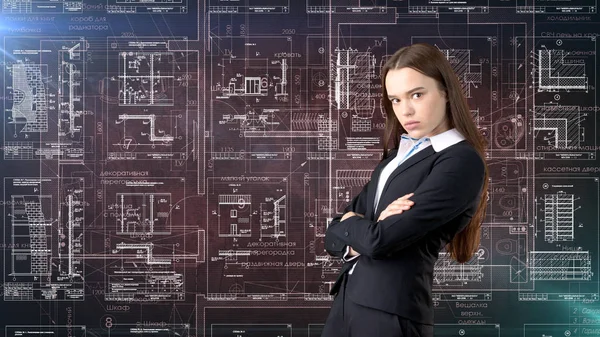 İşkadını mimar mühendis inşaat tasarım ve iş kavramı