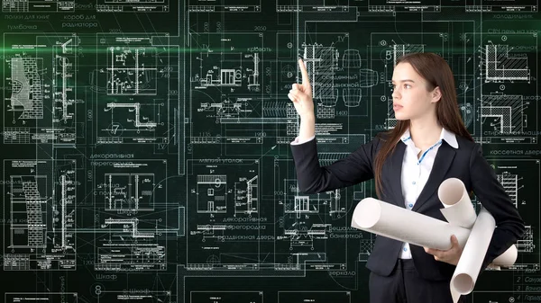 İşkadını mimar mühendis inşaat tasarım ve iş kavramı