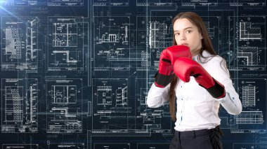 İşkadını mimar mühendis inşaat tasarım ve iş kavramı