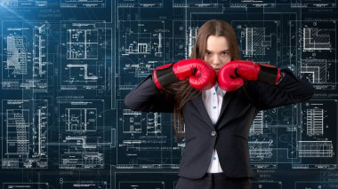 İşkadını mimar mühendis inşaat tasarım ve iş kavramı