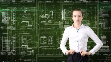 İşkadını mimar mühendis inşaat tasarım ve iş kavramı