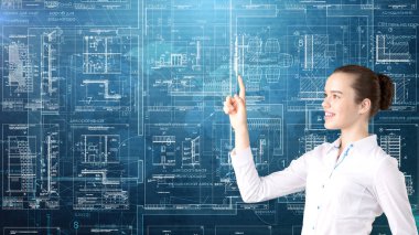 İşkadını mimar mühendis inşaat tasarım ve iş kavramı