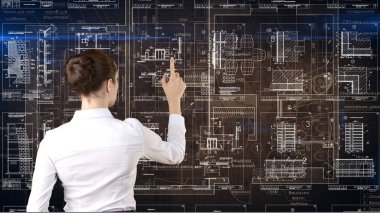 İşkadını mimar mühendis inşaat tasarım ve iş kavramı