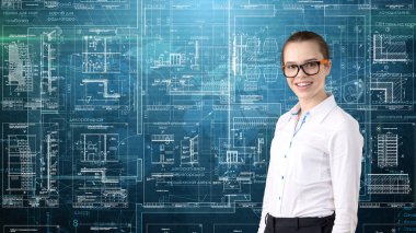 İşkadını mimar mühendis inşaat tasarım ve iş kavramı