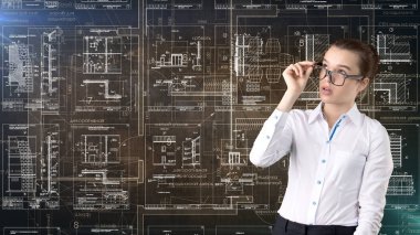 İşkadını mimar mühendis inşaat tasarım ve iş kavramı