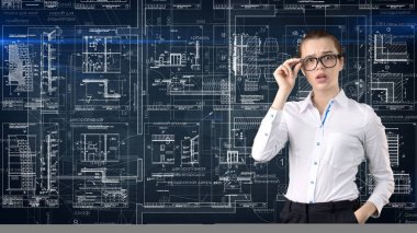 İşkadını mimar mühendis inşaat tasarım ve iş kavramı