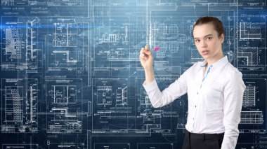 İşkadını mimar mühendis inşaat tasarım ve iş kavramı